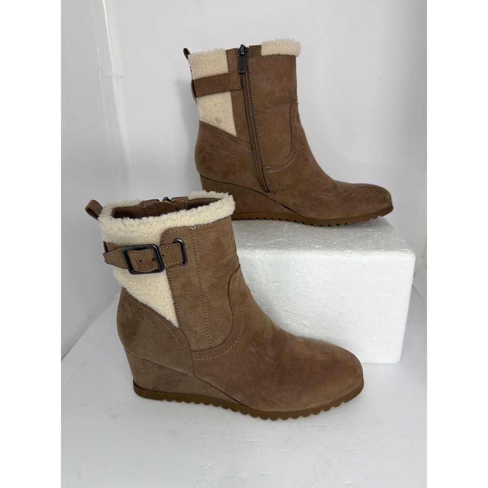Unisa Uncolbie Tan Brown Faux Fur Wedge Ankle Boots 8M